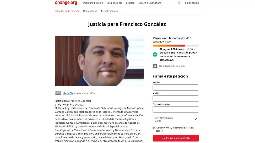 Abren petición Change.org por justicia para exfiscal corralista